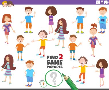 Komik Çocuklar ve Genç Karakterlerle Aynı İki Filmi Bulma Çizgi Filmi Eğitim Oyunu