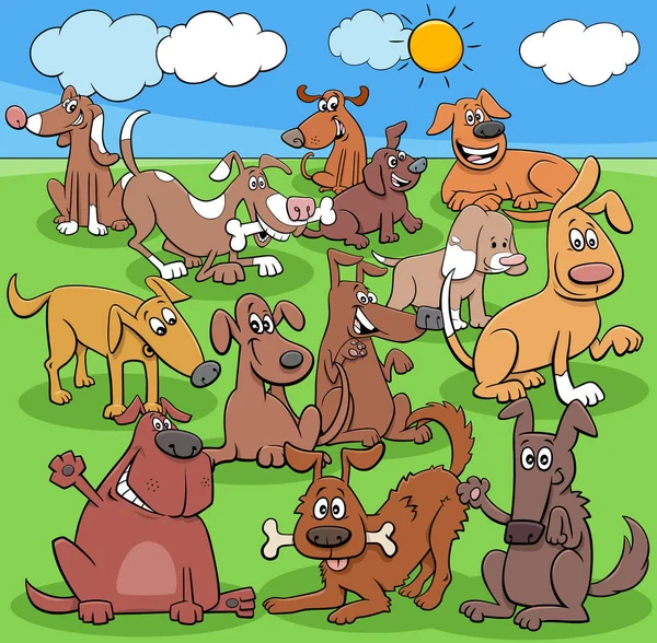 Cartoon Illustration Dogs Puppies Animal Comic Characters Big Group — Stockový vektor