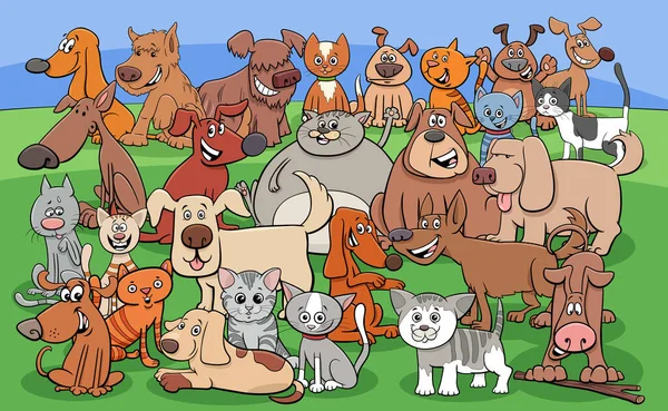 Cartoon Illustration Cats Dogs Animal Comic Characters Group — стоковий вектор
