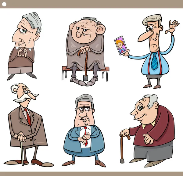 Dibujos Animados Ilustración Ancianos Hombres Seniors Personajes Set — Vector de stock