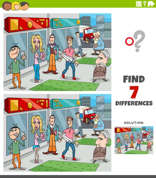 Cartoon Ilustracja Znalezienia Różnic Między Obrazami Zadania Edukacyjne Dla Dzieci — Wektor stockowy