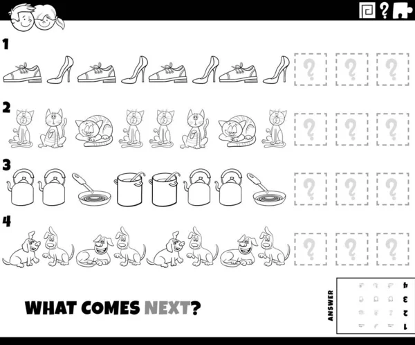 Black White Cartoon Illustration Completing Pattern Εκπαιδευτικό Παιχνίδι Για Παιδιά — Διανυσματικό Αρχείο