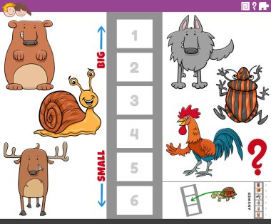 Çocuklar için Çizgi Roman Karakterleri ile En Büyük ve En Küçük Hayvan Türlerini Bulma Eğitimsel Oyununun Çizgi Filmi