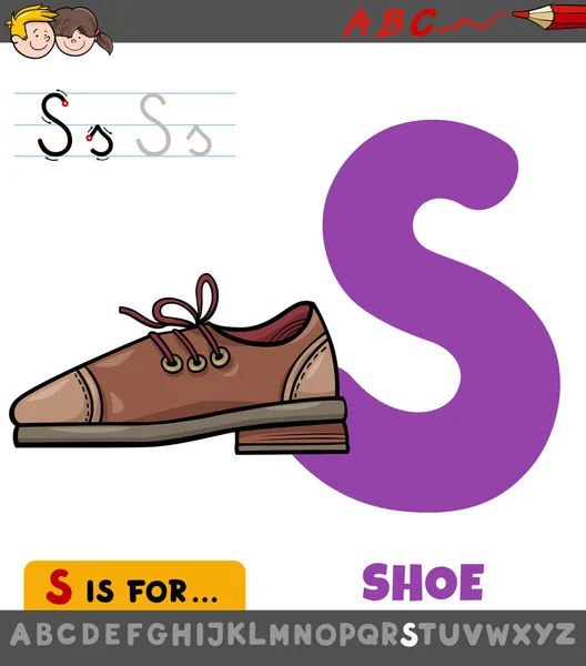 Educational Cartoon Illustration Letter Alphabet Shoe Children — Stock Vector