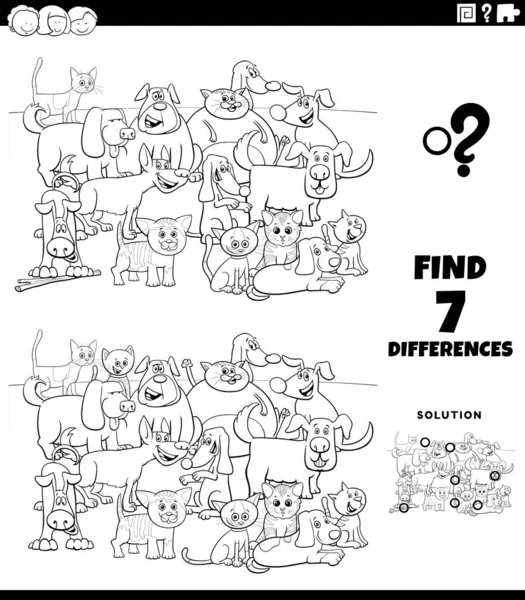 Dibujos Animados Blanco Negro Ilustración Encontrar Diferencias Entre Imágenes Juego — Vector de stock