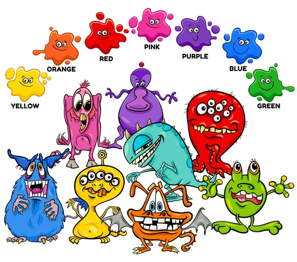 Educational Cartoon Illustration Basic Colors Fantasy Monsters Characters Group — стоковий вектор