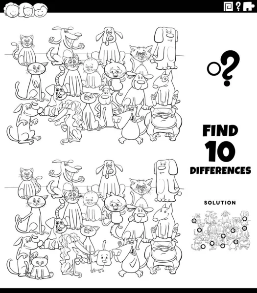 Dibujos Animados Blanco Negro Ilustración Encontrar Diferencias Entre Imágenes Tarea — Vector de stock