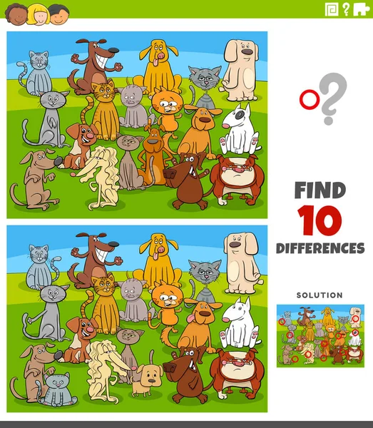 Cartoon Illustration Des Findens Von Unterschieden Zwischen Bildern Lernaufgabe Für — Stockvektor
