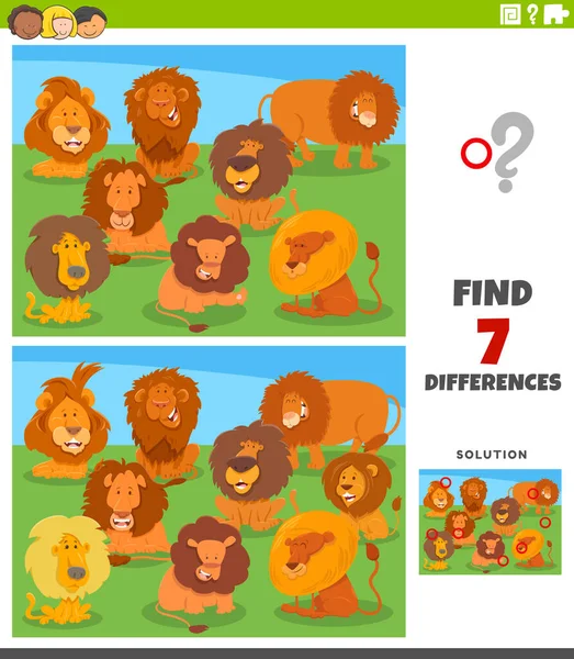 图片说明发现具有滑稽狮子动物性格的儿童图片教育游戏之间的差异 — 图库矢量图片