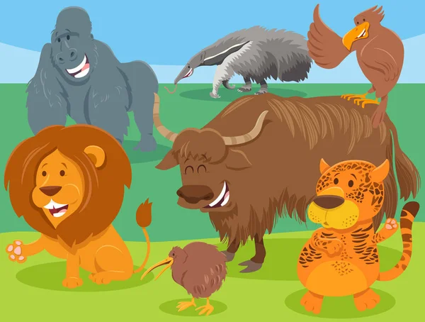 Ilustrasi Kartun Dari Funny Wild Animals Comic Characters Group - Stok Vektor