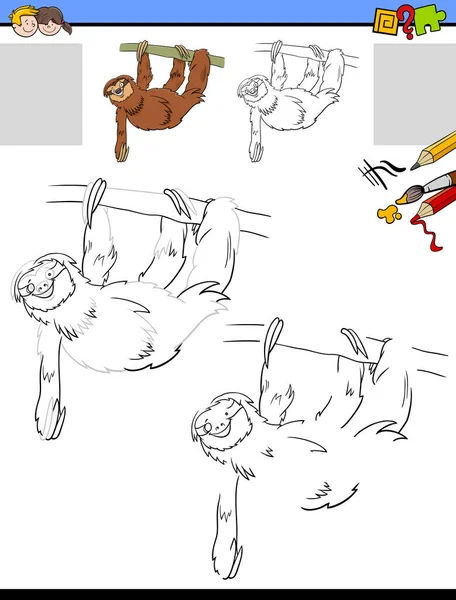 Cartoon Illustration Drawing Coloring Educational Activity Children Funny Sloth Animal — Stock Vector