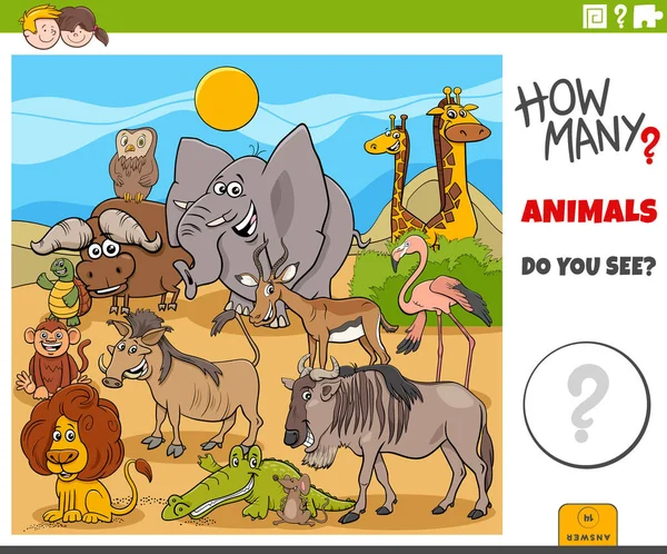 Ilustración Del Juego Conteo Educativo Para Niños Con Personajes Animales — Archivo Imágenes Vectoriales