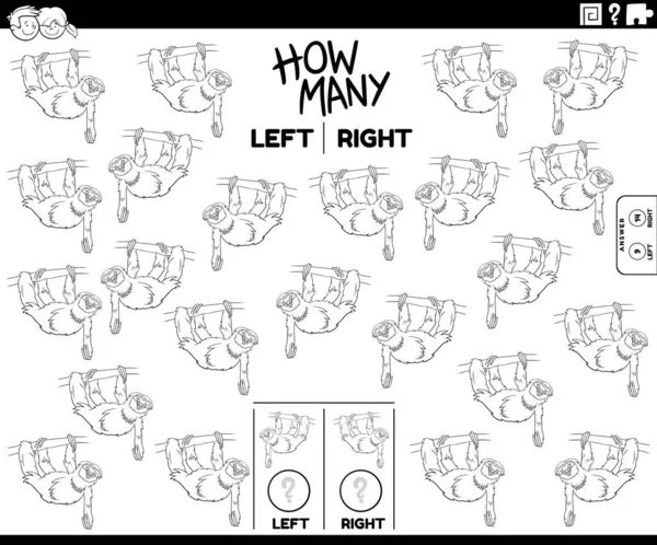 Black White Cartoon Illustration Educational Task Counting Left Right Oriented - Stok Vektor