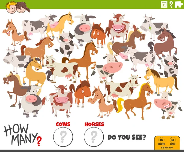 Ilustração Jogo Contagem Educacional Para Crianças Com Desenhos Animados Vacas — Vetor de Stock