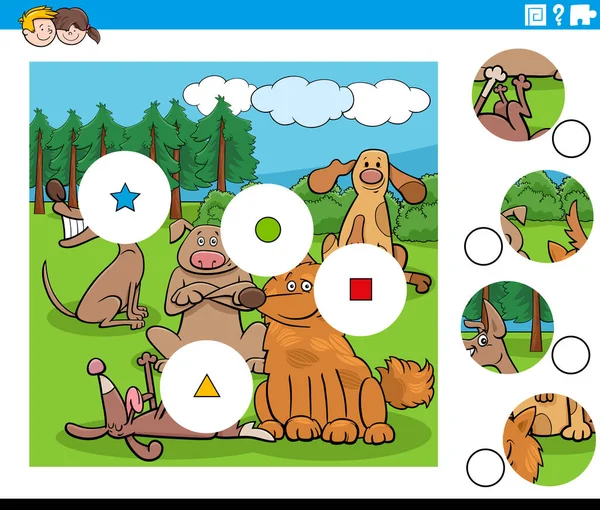 Cartoon Illustration Educational Match Pieces Jigsaw Puzzle Task Kids Funny — стоковий вектор