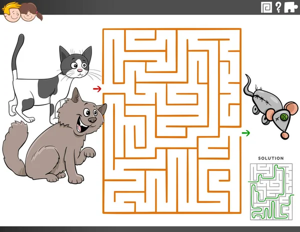 Cartoon Illustration Des Pädagogischen Labyrinths Puzzle Spiel Für Kinder Mit — Stockvektor