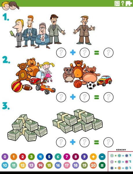 Ilustración Dibujos Animados Tarea Rompecabezas Adición Matemática Educativa Con Personas — Vector de stock