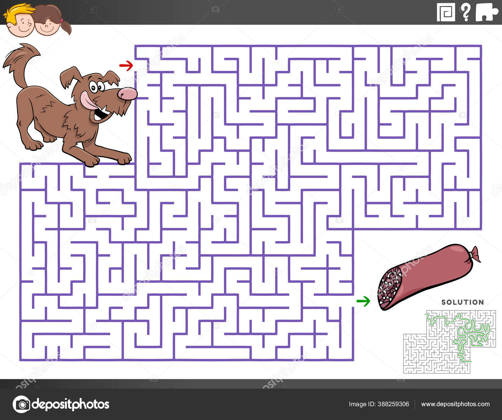cartoon maze game with dog and bone, Stock vector