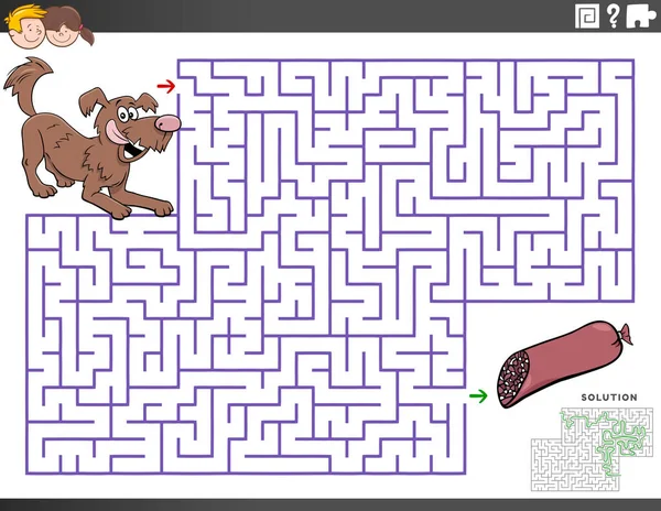 Cartoon Illustration Des Pädagogischen Labyrinths Puzzlespiel Für Kinder Mit Hundecharakter — Stockvektor