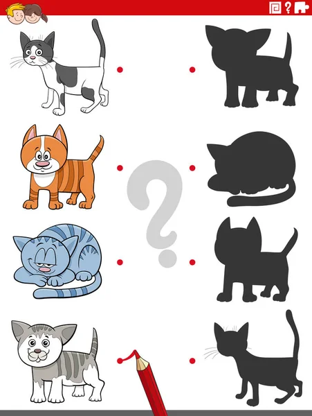 Cartoon Illustration Match Right Shadows Pictures Educational Task Children Cats - Stok Vektor