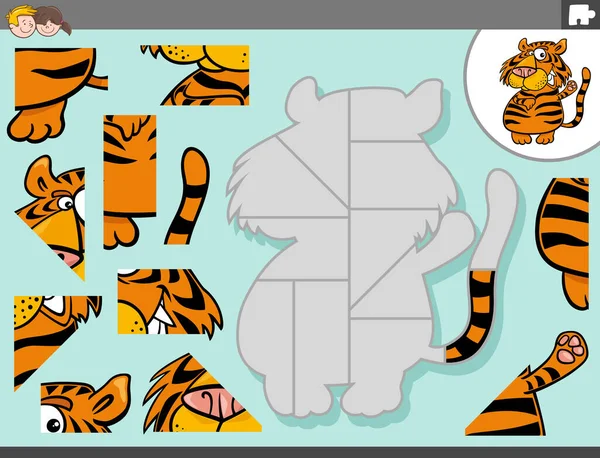 Cartoon Illustration Von Pädagogischen Puzzle Spiel Für Kinder Mit Tiger — Stockvektor