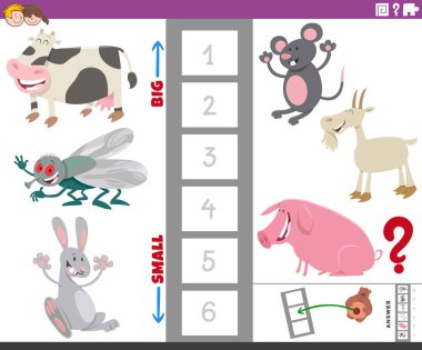 Çocuklar için Komik Karakterlere sahip En Büyük ve En Küçük Hayvan Türlerini Bulma Eğitim Oyununun Çizgi Filmi