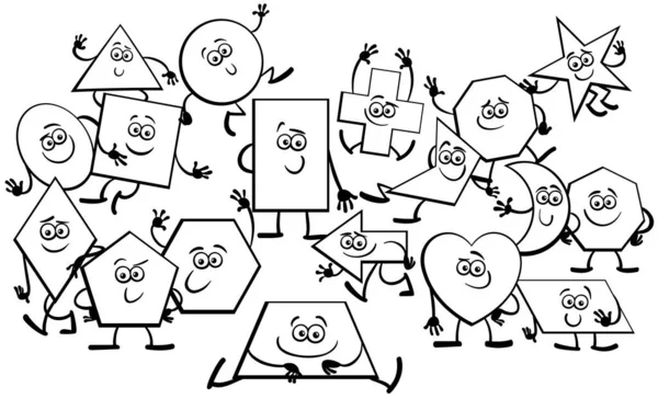 Schwarz Weiß Cartoon Illustration Von Spielerischen Geometrischen Grundformen Comic Figuren — Stockvektor