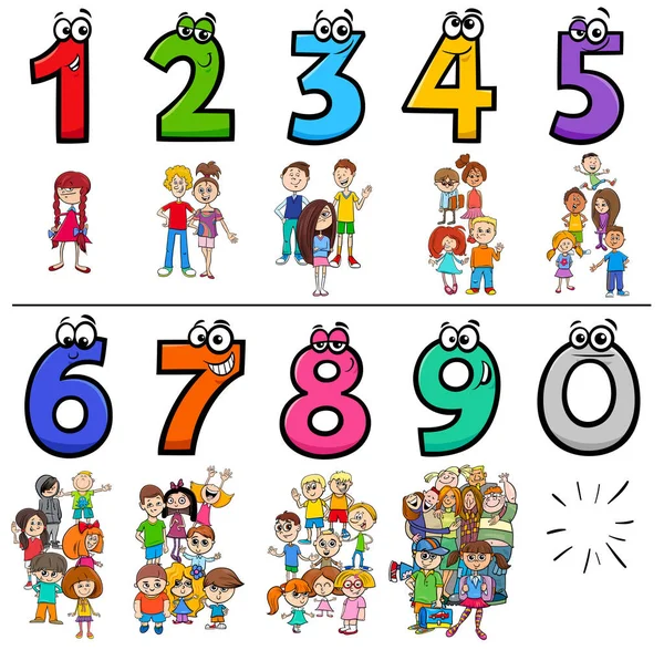 Cartoon Illustration Educational Numbers Set One Nine Children Teen Characters — Stockový vektor