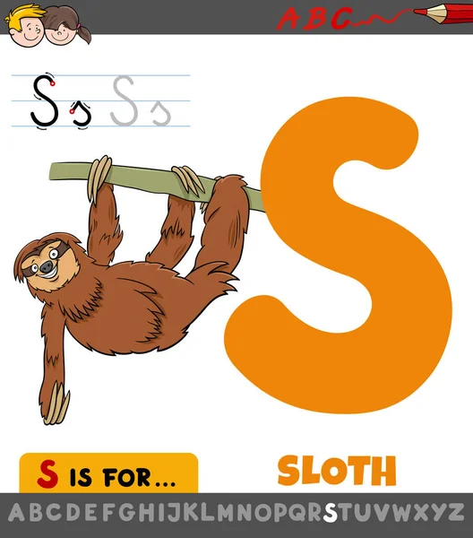 Educational Cartoon Illustration Letter Alphabet Sloth Animal Character Children — Stock Vector