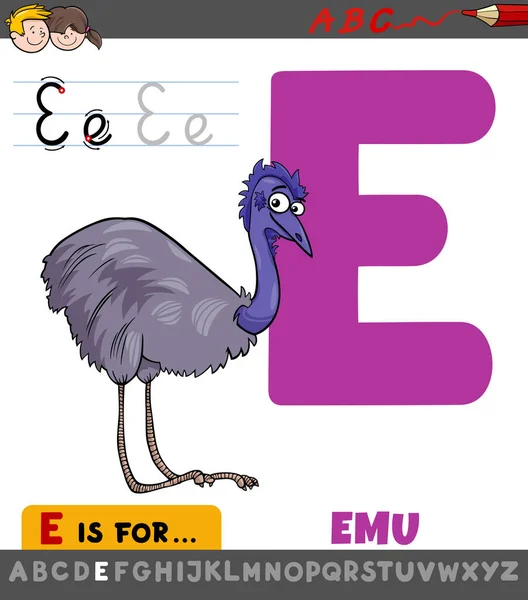 Educational Cartoon Illustration Letter Alphabet Emu Bird Children — Stock Vector