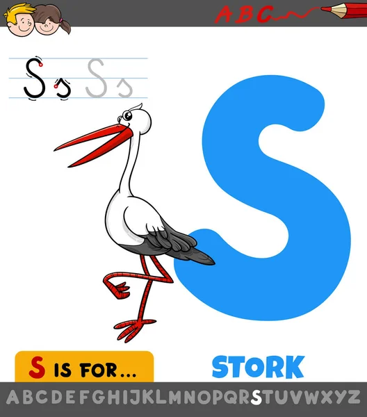Desenhos Animados Educativos Ilustração Letra Alfabeto Com Caráter Animal Pássaro — Vetor de Stock