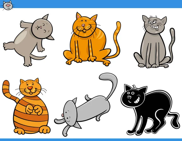 Dibujos Animados Ilustración Gatos Divertidos Gatitos Personajes Animales Set — Vector de stock