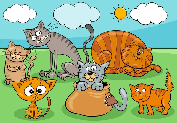 Cartoon Illustration Von Katzen Und Kätzchen Comic Animal Characters Group — Stockvektor