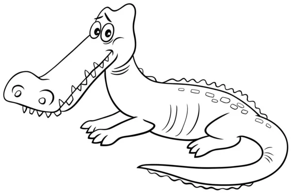 Ασπρόμαυρη Εικονογράφηση Κινουμένων Σχεδίων Του Αστείου Crocodile Wild Animal Character — Διανυσματικό Αρχείο