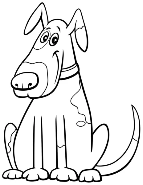 Black White Cartoon Illustration Funny Spotted Dog Comic Animal Character — 스톡 벡터
