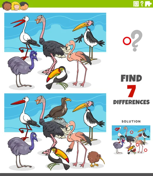 Ilustración Dibujos Animados Encontrar Diferencias Entre Imágenes Juego Educativo Para — Vector de stock