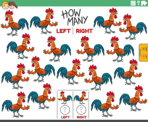 Cartoon Illustration Educational Task Counting Left Right Oriented Pictures Rooster - Stok Vektor