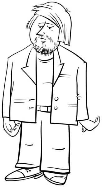 Black White Cartoon Illustration Man Funny Comic Character Jacket Coloring — 스톡 벡터
