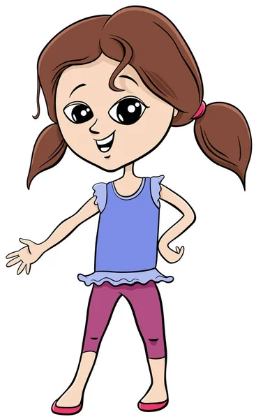 Cartoon Illustration Cute Elementary Age Prechool Girl Comic Character — стоковый вектор