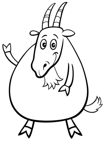 Schwarz Weiße Zeichentrick Illustration Der Lustigen Ziegenfarm Animal Comic Character — Stockvektor