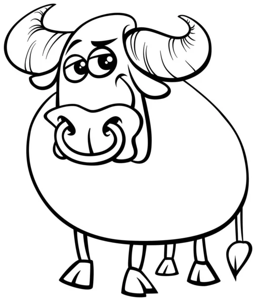 Inggris Black White Cartoon Illustration Funny Bull Farm Animal Comic - Stok Vektor