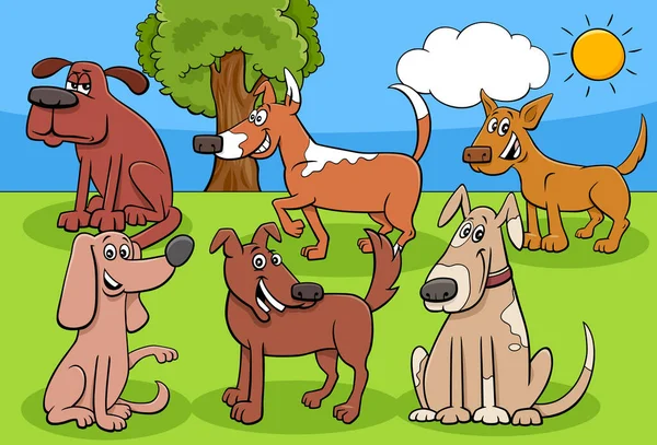 Γελοιογραφία Εικονογράφηση Της Ομάδας Σκυλιών Και Κουταβιών Ζώων Κωμικό Χαρακτήρες — Διανυσματικό Αρχείο