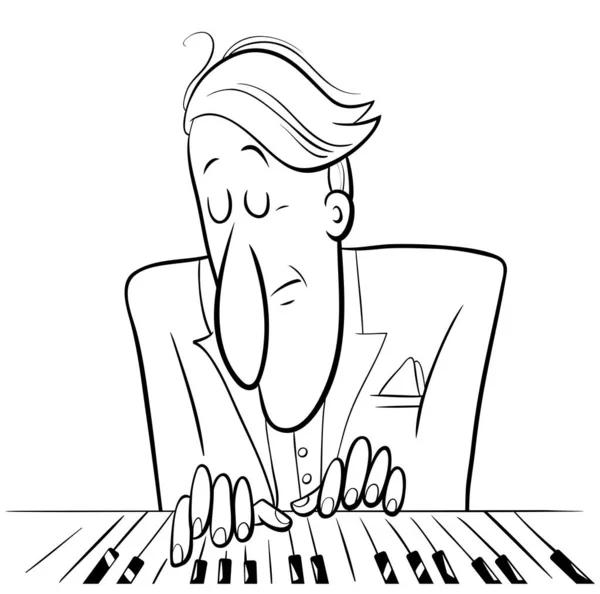 Schwarz Weiße Cartoon Illustration Des Pianisten Der Auf Der Malbuchseite — Stockvektor