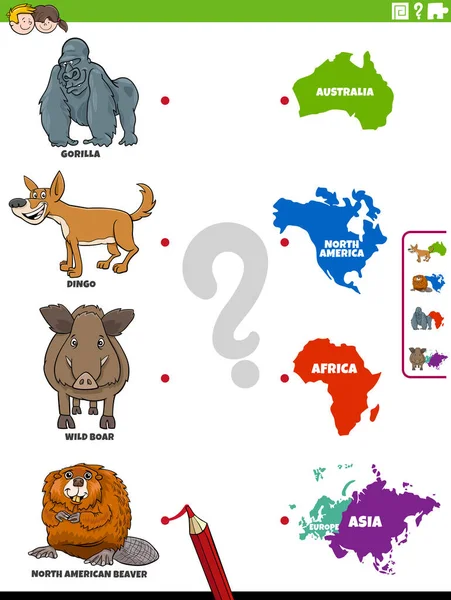Cartoon Illustration Educational Matching Game Children Wild Animal Species Characters — Stockový vektor