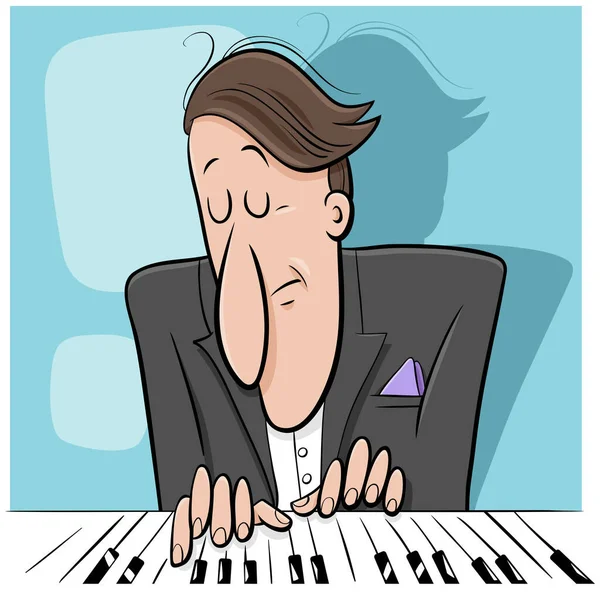 Εικονογράφηση Κινουμένων Σχεδίων Του Πιανίστα Μουσικός Παίζει Πιάνο — Διανυσματικό Αρχείο