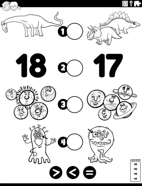 Cartoon Illustration Von Pädagogischen Mathematischen Puzzle Spiel Von Größer Als — Stockvektor