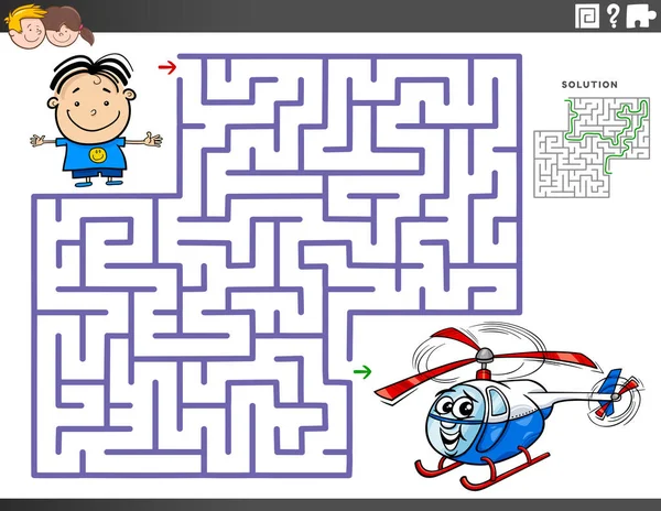 Мультфильм Образовательной Игре Маскараде Детей Мальчишеским Характером Игрушечным Вертолетом — стоковый вектор