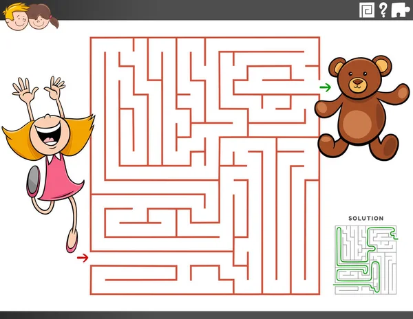 Cartoon Ilustrace Vzdělávací Bludiště Logická Hra Pro Děti Dívčí Postavou — Stockový vektor