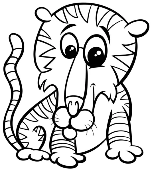 Black White Cartoon Illustration Funny Tiger Wild Animal Comic Character — 스톡 벡터