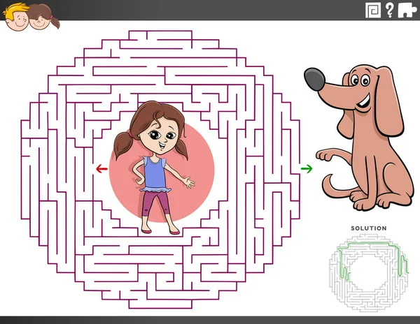Karikatura Ilustrace Vzdělávací Bludiště Puzzle Hra Pro Děti Dívčí Postavou — Stockový vektor